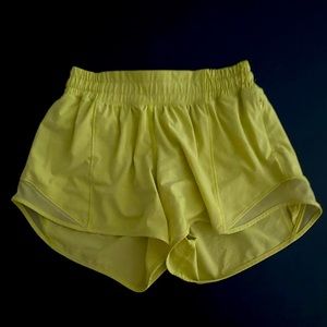 Muted neon yellow lululemon hotty hot shorts